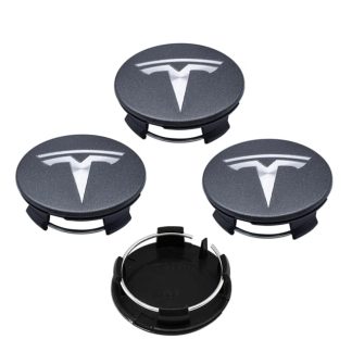 Tesla - Vanteen harmaat keskikupit hopeisella logolla (4kpl)