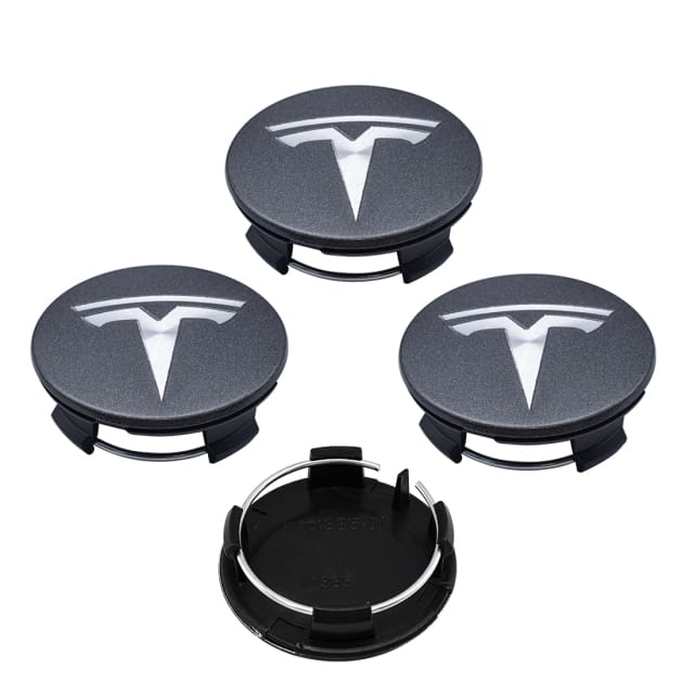 Tesla - Vanteen harmaat keskikupit hopeisella logolla (4kpl)