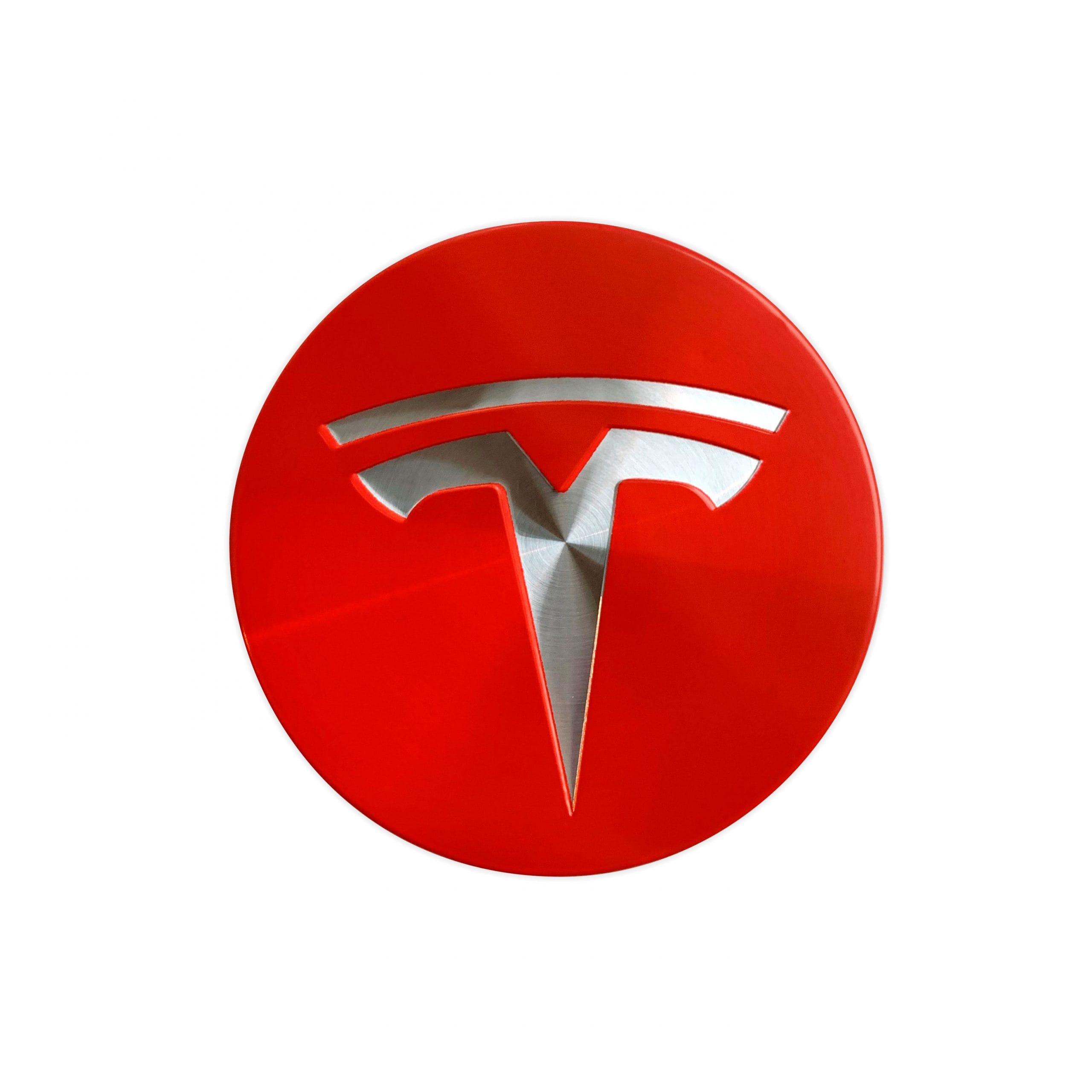 Tesla - vanteen punaiset keskikupit hopeisella logolla (4 kpl) - Image 2