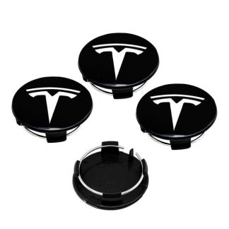 Tesla - vanteen mustat keskikupit valkoisella logolla (4 kpl)
