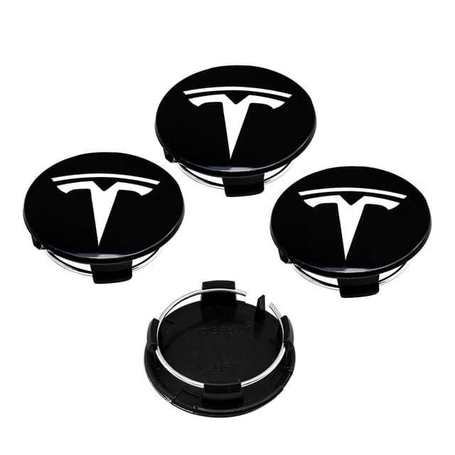 Tesla - vanteen mustat keskikupit valkoisella logolla (4 kpl)