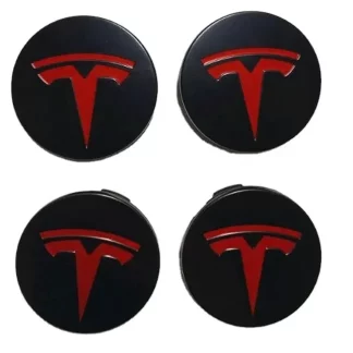 Tesla - vanteen keskikupit mustat punaisella logolla (4kpl)